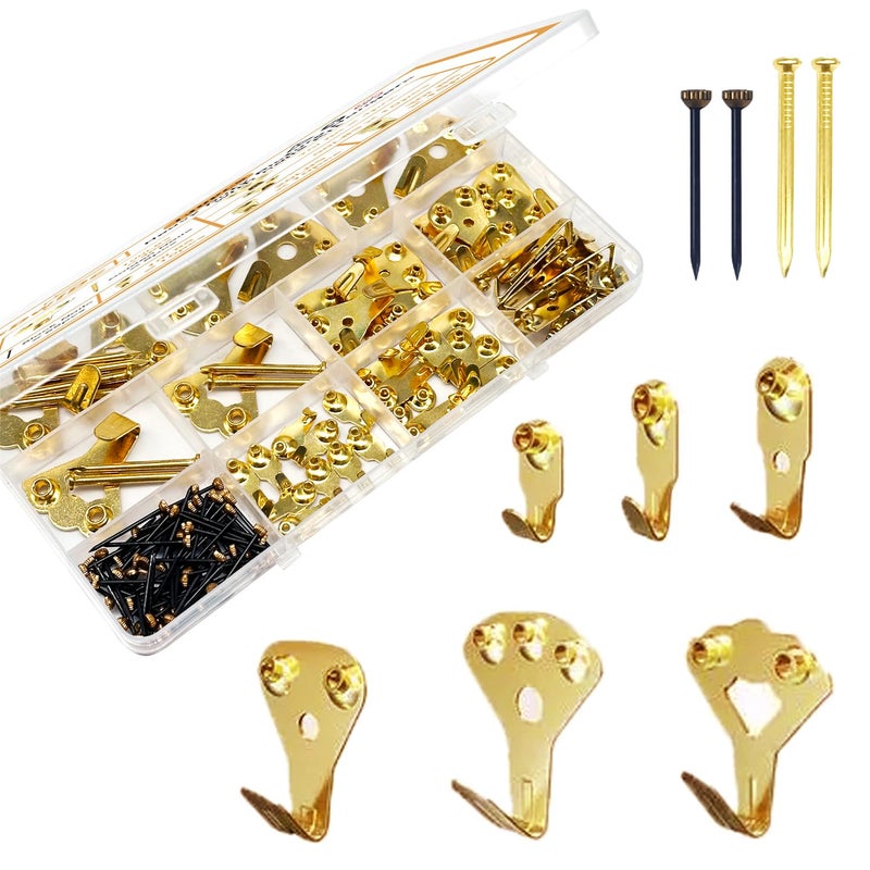 zDwfDc 130PCS Heavy Duty Picture Hangers Support 10-100lbs Picture Hardware Hook with Nails for Hanging Pictures, Plaster Walls, Clock, Mirror, Painting Hooks Heavy Duty - Image 3
